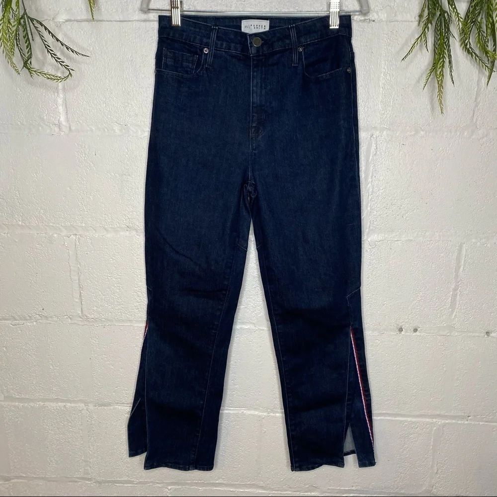 Parker Smith Peekaboo Split Hem Side Stripe Jeans in Baltic Dark Wash Size 28